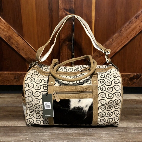 Handbags - Myra duffel bag travel Leather Fur canvas NWT